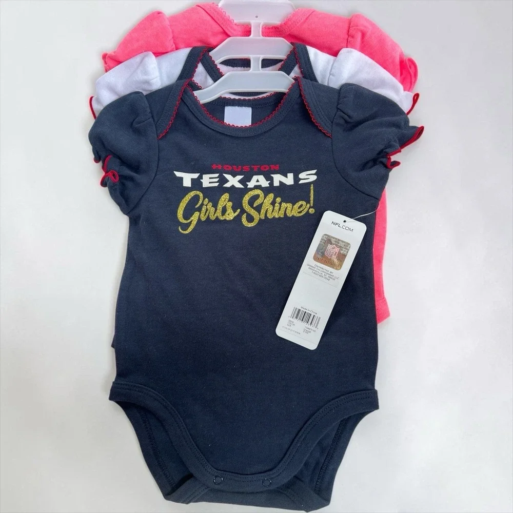NFL Houston Texans Baby Girl 3 Pack Bodysuit‎ Set 0-3 Months NWT